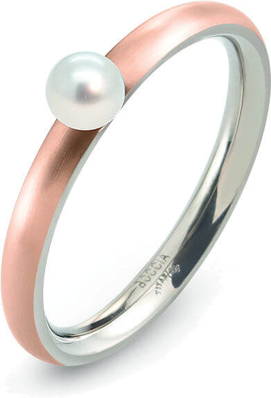Boccia Titanium Růžově pozlacený titanový prsten s perličkou 0145-03 49 mm