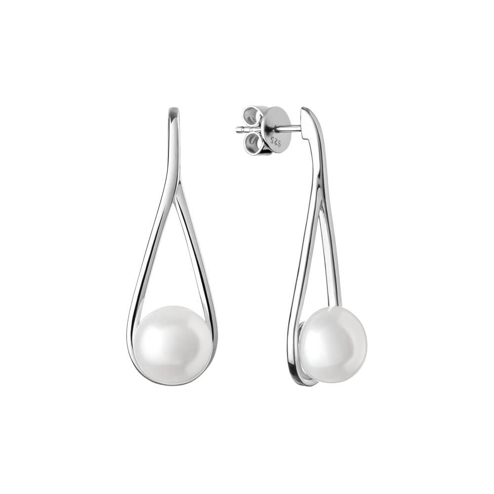 Silvego Luxusní stříbrné náušnice s pravou bílou perlou Jolie GRP20222EW